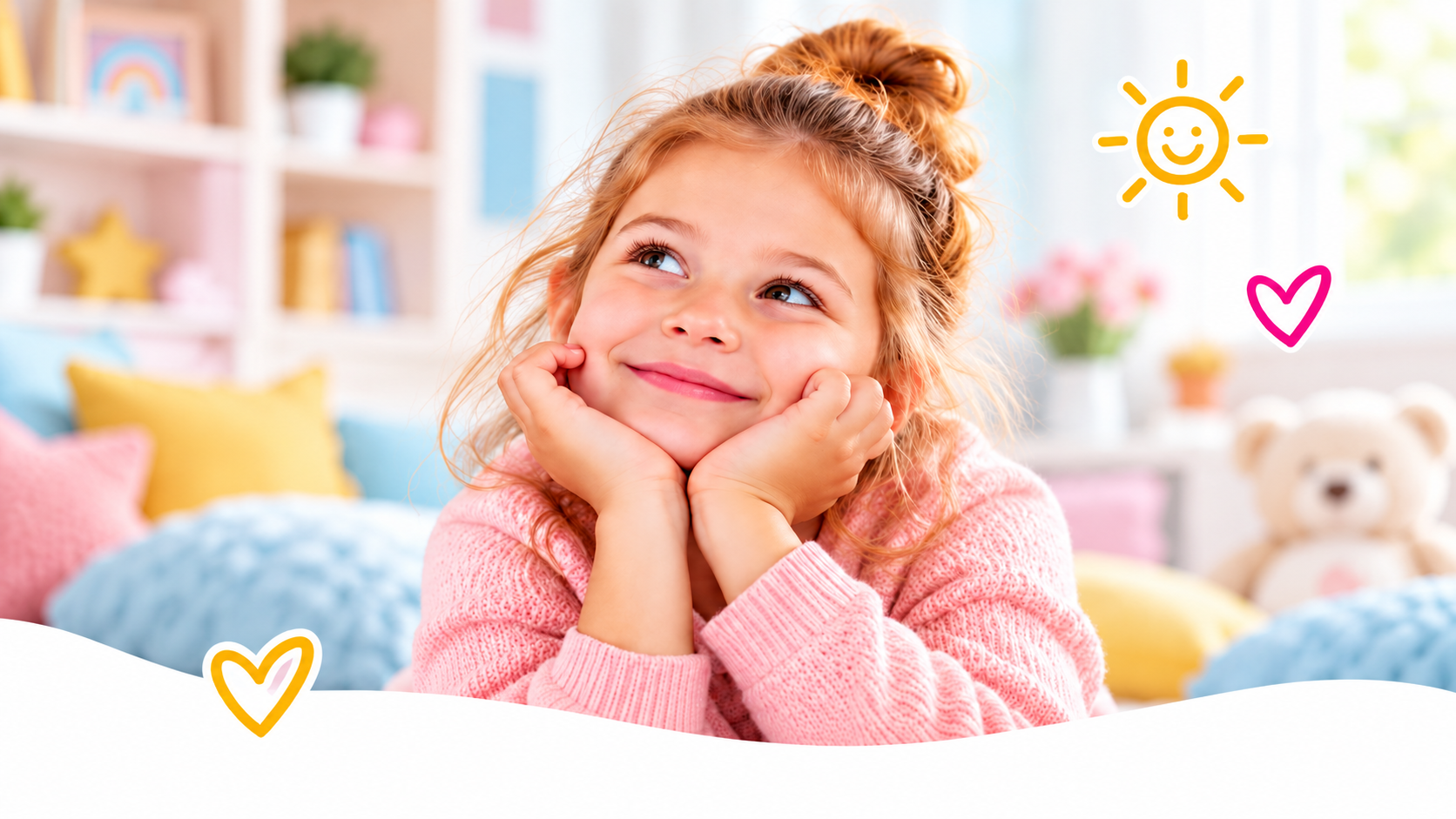 Träumendes Mädchen im Pastell-Kinderzimmer